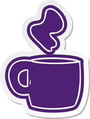 cartoon sticker of a steaming hot drink