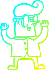 cold gradient line drawing cartoon nerd man