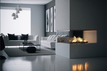 Modern living room with a chimney, generative AI