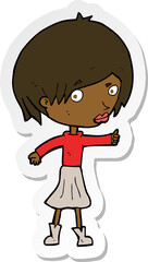 sticker of a cartoon woman raising eyebrow