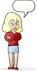 cartoon woman with crossed arms with speech bubble