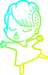 cold gradient line drawing cartoon pretty hipster girl