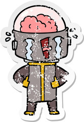 distressed sticker of a cartoon crying robot