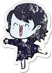 distressed sticker of a cute cartoon happy vampire girl
