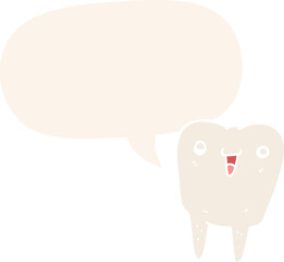 cartoon tooth and speech bubble in retro style