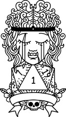 crying orc barbarian character with natural one D20 roll illustration