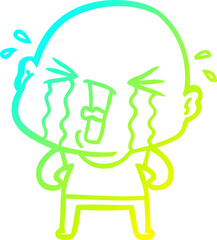 cold gradient line drawing cartoon crying bald man
