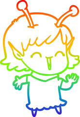 rainbow gradient line drawing cartoon alien girl laughing