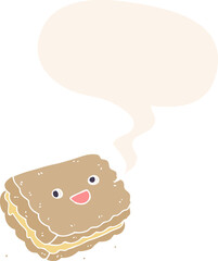 cartoon biscuit and speech bubble in retro style