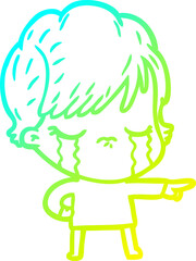 cold gradient line drawing cartoon woman crying