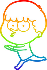 rainbow gradient line drawing cartoon curious boy running