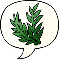 cartoon plant and speech bubble in smooth gradient style