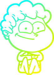 cold gradient line drawing cartoon happy man