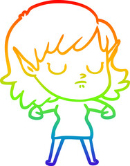 rainbow gradient line drawing cartoon elf girl