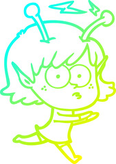 cold gradient line drawing cartoon alien girl