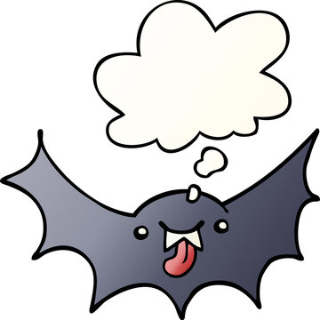 cartoon vampire bat and thought bubble in smooth gradient style