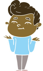 happy flat color style cartoon man shrugging