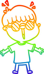 rainbow gradient line drawing cartoon boy wearing spectacles