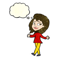 stress free woman cartoon with thought bubble