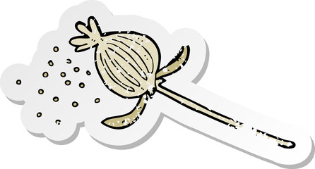 retro distressed sticker of a cartoon dried poppy flower