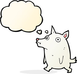 cartoon funny little dog with thought bubble