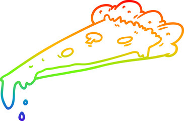 rainbow gradient line drawing cartoon slice of pizza
