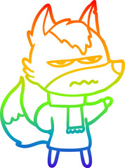 rainbow gradient line drawing cartoon annoyed wolf