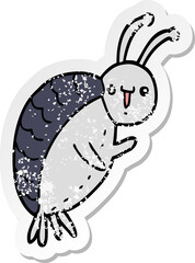 distressed sticker of a cartoon beetle