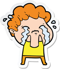 sticker of a cartoon man crying