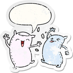 cartoon pillows and speech bubble distressed sticker