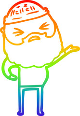 rainbow gradient line drawing cartoon man with beard