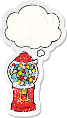 cartoon gumball machine and thought bubble as a distressed worn sticker