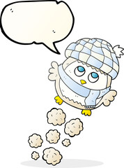 speech bubble cartoon cute little owl flying