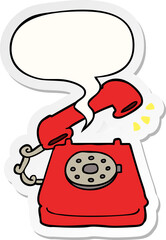 cartoon ringing telephone and speech bubble sticker