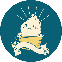 icon of tattoo style ice cream character