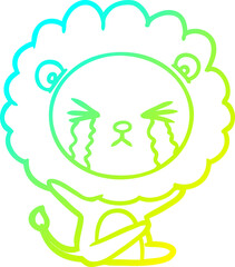 cold gradient line drawing cartoon crying lion