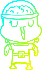 cold gradient line drawing happy cartoon robot