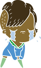 flat color style cartoon crying girl
