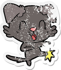 distressed sticker of a laughing cartoon dog