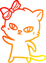 warm gradient line drawing cute cartoon cat