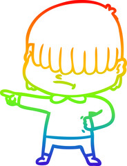 rainbow gradient line drawing cartoon boy with untidy hair