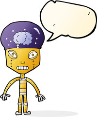 cartoon weird robot with speech bubble