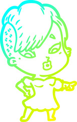 cold gradient line drawing cartoon surprised girl