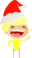 retro cartoon of a laughing man wearing santa hat