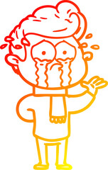 warm gradient line drawing cartoon crying man