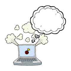 thought bubble cartoon laptop computer with bomb symbol