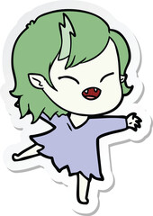 sticker of a cartoon laughing vampire girl