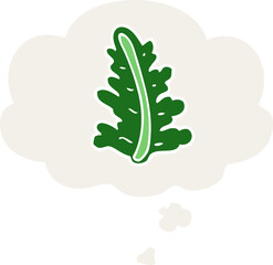 cartoon leaf and thought bubble in retro style