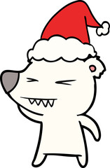 angry polar bear line drawing of a wearing santa hat