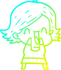 Fototapeta premium cold gradient line drawing cartoon happy woman